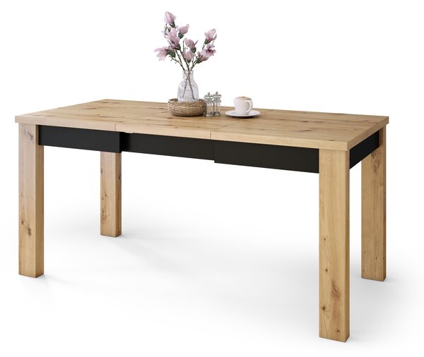 FONTE Dąb Artisan / Czarny Mat - KLASYCZNY STÓŁ KUCHENNY/DO SALONU ROZKŁADANY DO 130 lub 155 cm!