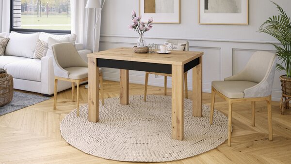 FONTE Dąb Artisan / Czarny Mat - KLASYCZNY STÓŁ KUCHENNY/DO SALONU ROZKŁADANY DO 130 lub 155 cm!