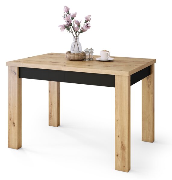 FONTE Dąb Artisan / Czarny Mat - KLASYCZNY STÓŁ KUCHENNY/DO SALONU ROZKŁADANY DO 130 lub 155 cm!