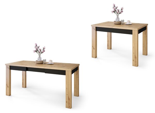FONTE Dąb Artisan / Czarny Mat - KLASYCZNY STÓŁ KUCHENNY/DO SALONU ROZKŁADANY DO 130 lub 155 cm!