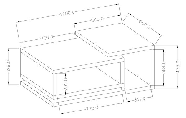 Stolik kawowy Bota 97 z wnękami 120 cm - biały / beton colorado