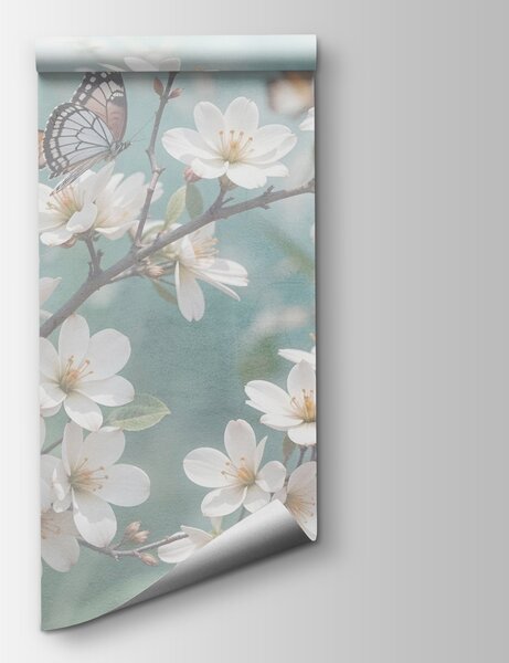 Fototapeta Motyl na białym kwiecie, Fototapety Motyle, Popularne Fototapety, w08421 - Tapeko.pl