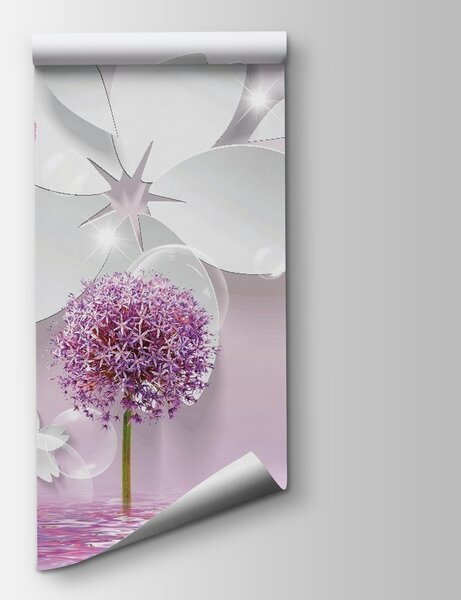 Fototapeta Fioletowe kwiaty i motyle, Fototapety 3d z kwiatami, Popularne Fototapety, u70582 - Tapeko.pl