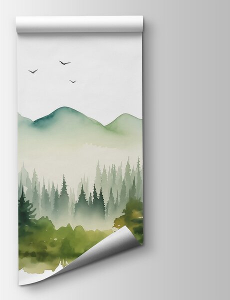 Fototapeta Akwarela przedstawiająca las i góry, Fototapety Natura, Popularne Fototapety, w02150 - Tapeko.pl