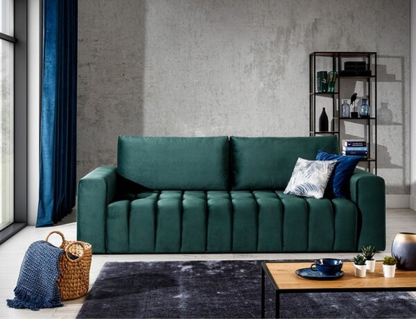 Sofa Lazaro, tapicerowana, z pikowanym siedziskiem, z funkcją spania, do salonu
