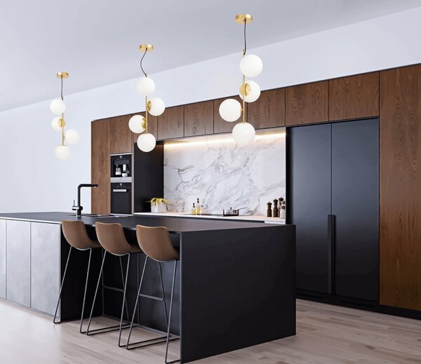 LAMPA WISZĄCA NOWOCZESNA MOSIĘŻNA BIAŁE KULE STELVIO 4