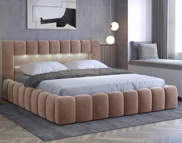 Tapicerowane łóżko Lamica marki Eltap, idealne do sypialni, w rozm. 160x200 i 180x200. Z duzym schowkiem na pościel i podnoszonym stelażem