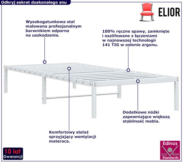 Łóżko jednoosobowe biały metal 90x200 cm L7-Z64