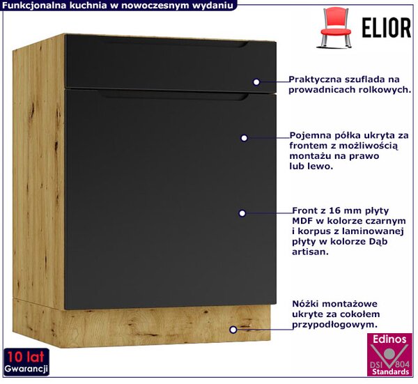 Szafka dolna z szufladą 60 cm dąb artisan + czarny E2-G85
