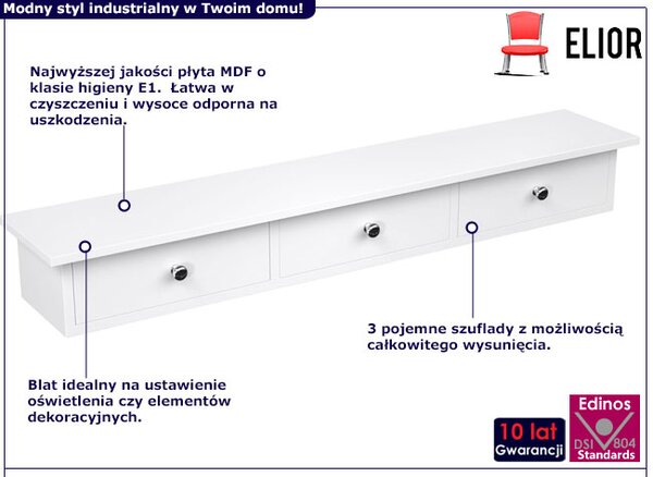 Biała półka wisząca z 3 szufladami T0-F26