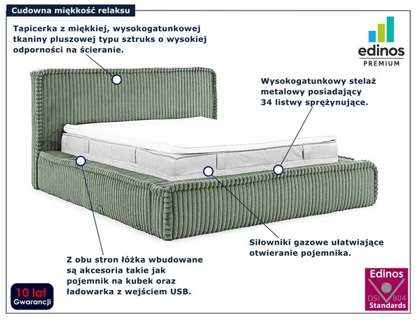 Zielone tapicerowane łóżko z pojemnikiem 5 rozmiarów G1-T13