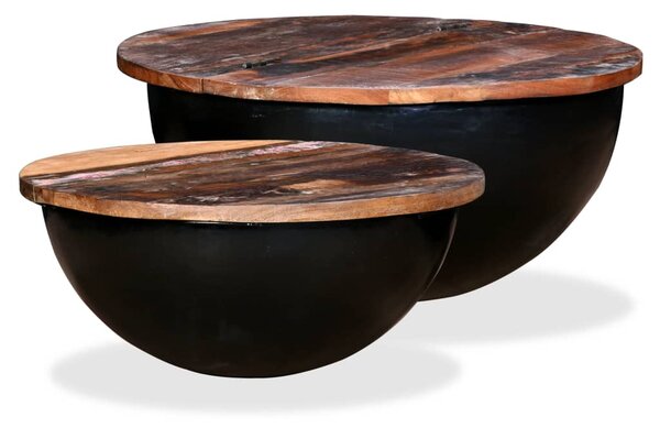 Stoliki kawowe, 2 szt., drewno z odzysku, czarne, kształt misy