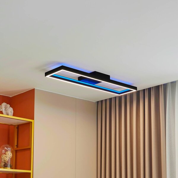 Inteligentna lampa sufitowa Tjado Lucande, możliwość ściemniania, czarny, salon / jadalnia, metal, nowoczesny