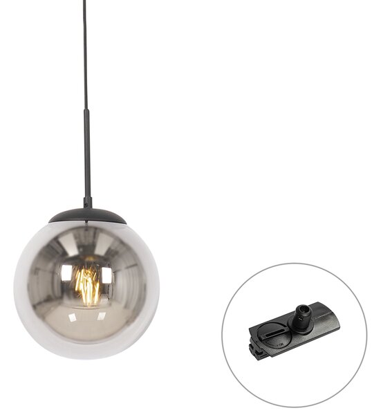 Lampa wisząca Art Deco czarna z przydymionym szkłem z adapterem szynowym 1-fazowym - Iconic Flore