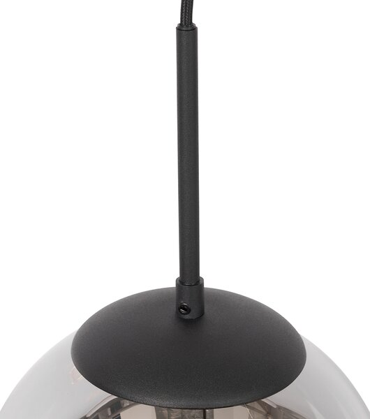 Lampa wisząca Art Deco czarna z przydymionym szkłem z adapterem szynowym 1-fazowym - Iconic Flore