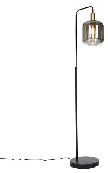 Inteligentna lampa podłogowa czarna ze złotem i dymionym szkłem z WiFi A60 - Zuzanna Oswietlenie wewnetrzne