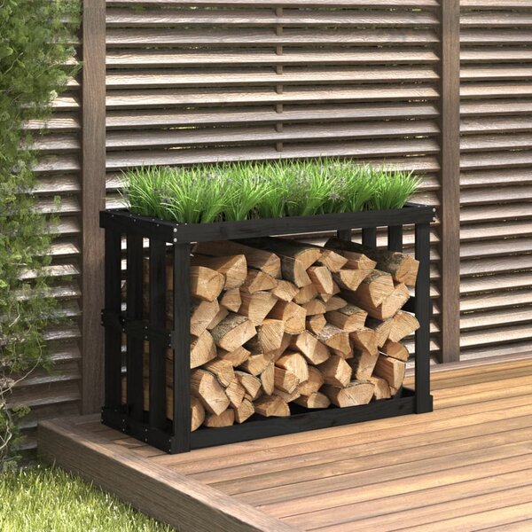 Zewnętrzny stojak na drewno, czarny, 108x52x74 cm, lita sosna