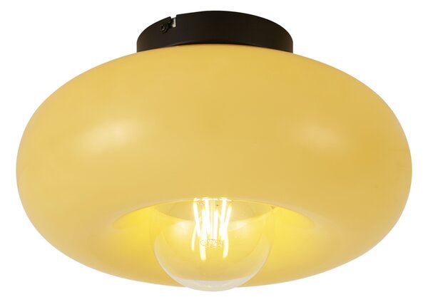 Lampa sufitowa retro czarna z żółtym szkłem 30cm - Glaze