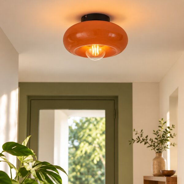 Retro Lampa Sufitowa Czarna z Pomarańczowym Szkłem 30cm - Glaze