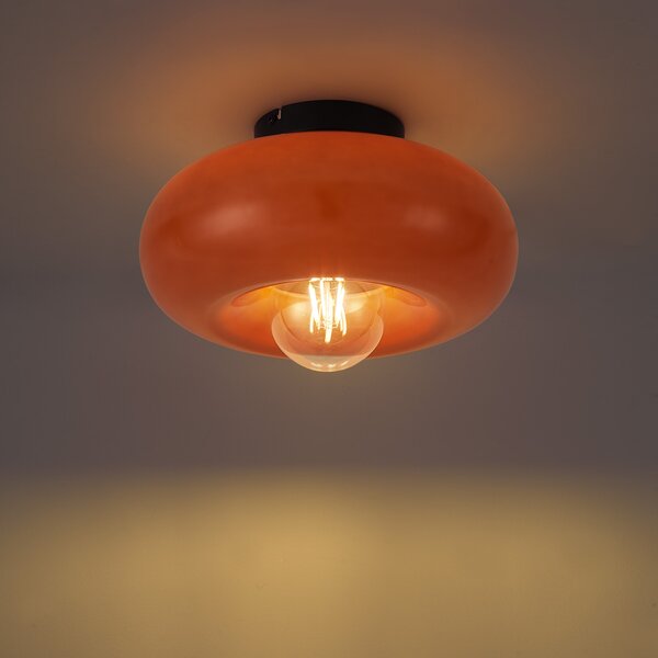 Retro Lampa Sufitowa Czarna z Pomarańczowym Szkłem 30cm - Glaze