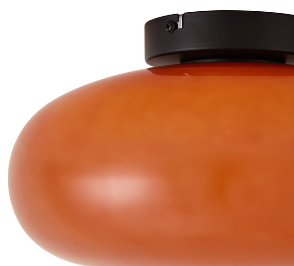 Retro Lampa Sufitowa Czarna z Pomarańczowym Szkłem 30cm - Glaze
