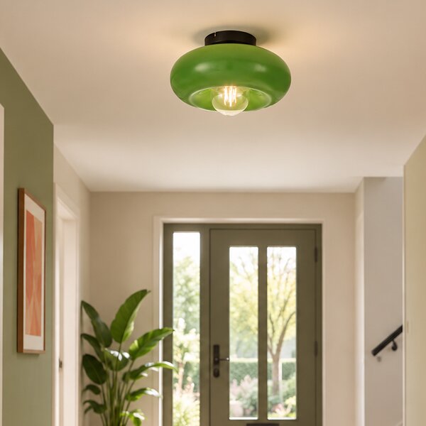 Lampa sufitowa retro czarna z zielonym szkłem 30cm - Glaze