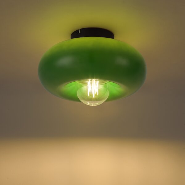 Lampa sufitowa retro czarna z zielonym szkłem 30cm - Glaze