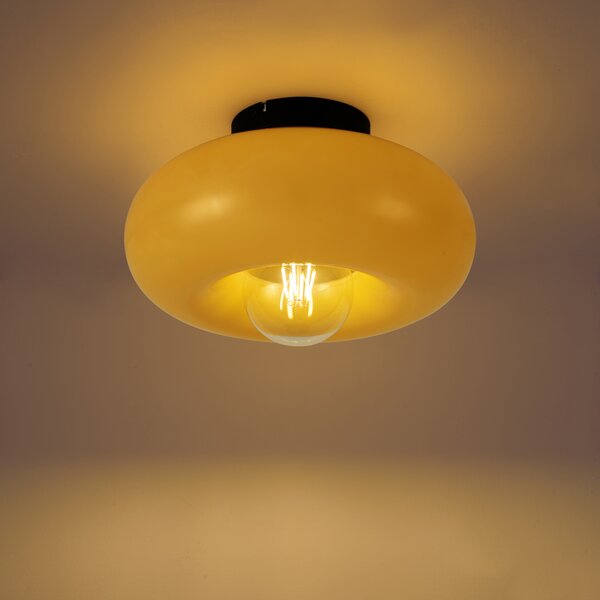 Lampa sufitowa retro czarna z żółtym szkłem 30cm - Glaze