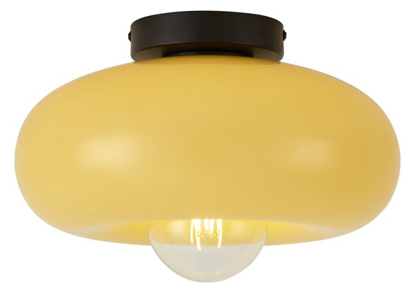 Lampa sufitowa retro czarna z żółtym szkłem 30cm - Glaze