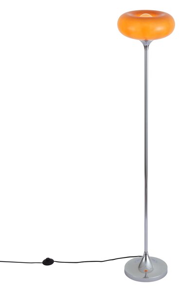 Lampa podłogowa retro chromowana z pomarańczowym szklanym kloszem 150 cm - Glaze