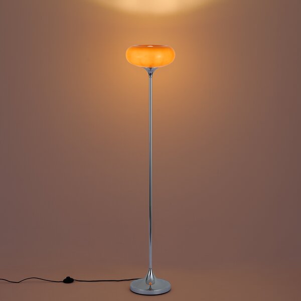 Lampa podłogowa retro chromowana z pomarańczowym szklanym kloszem 150 cm - Glaze