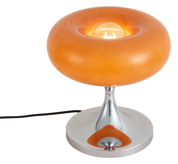 Lampa stołowa retro chromowana z pomarańczowym szklanym kloszem 31cm - Glaze
