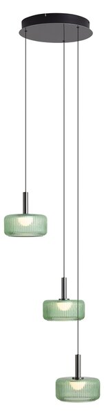 Designerska lampa wisząca grafitowa z zielonym szkłem, zintegrowany LED, 3-stopniowo ściemnialna, 3-punktowa Easylift - Fiera