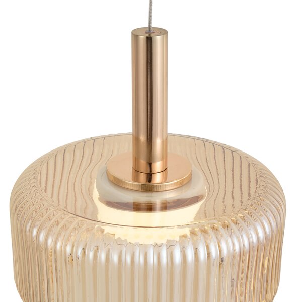 Designerska lampa wisząca Fiera, różowe złoto z bursztynowym szkłem, z LED, 3-stopniowe ściemnianie, 5-punktowa, Easylift