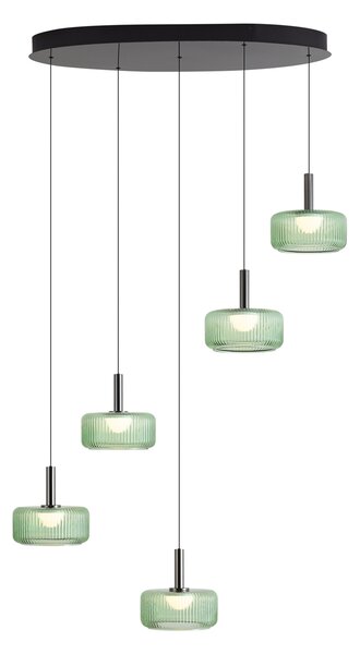 Designerska lampa wisząca Fiera, grafitowa, z zielonym szkłem, zintegrowanym LED, 3-stopniowo ściemnialna, 5-punktowa, z systemem Easylift