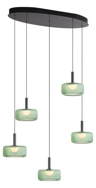 Designerska lampa wisząca Fiera, grafitowa, z zielonym szkłem, zintegrowanym LED, 3-stopniowo ściemnialna, 5-punktowa, z systemem Easylift