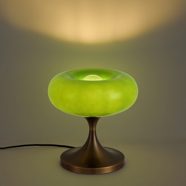 Lampa stołowa retro ciemny brąz z zielonym szklanym kloszem 31cm - Glaze
