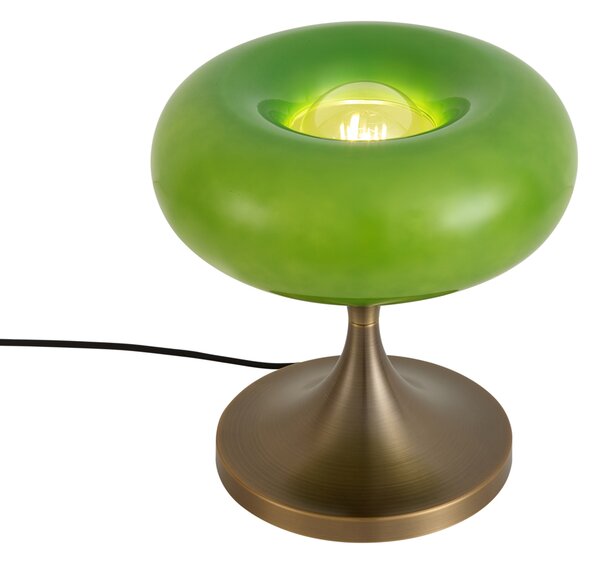 Lampa stołowa retro ciemny brąz z zielonym szklanym kloszem 31cm - Glaze
