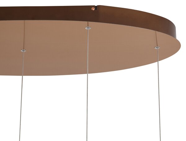Designerska lampa wisząca Fiera, różowe złoto z bursztynowym szkłem, z LED, 3-stopniowe ściemnianie, 5-punktowa, Easylift
