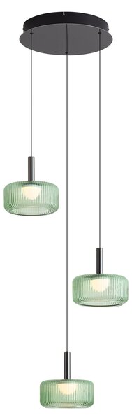 Designerska lampa wisząca grafitowa z zielonym szkłem, zintegrowany LED, 3-stopniowo ściemnialna, 3-punktowa Easylift - Fiera