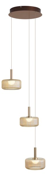 Designerska lampa wisząca różowe złoto z bursztynowym szkłem z wbudowanym LED 3-stopniowo ściemnialna 3-punktowa Easylift - Fiera