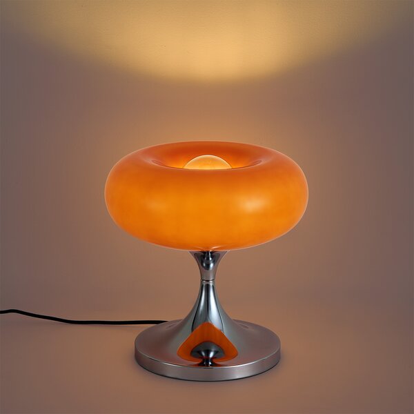 Lampa stołowa retro chromowana z pomarańczowym szklanym kloszem 31cm - Glaze