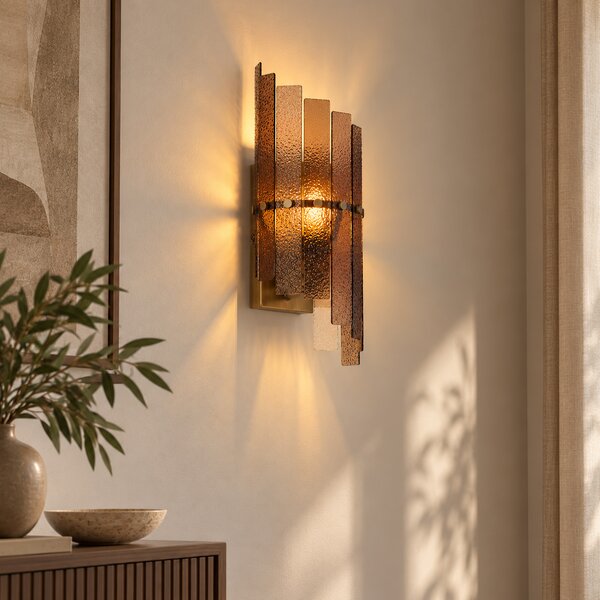 Designerska lampa ścienna ciemny brąz z bursztynowym szkłem - Versailles