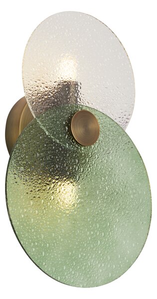Lampa ścienna Art Deco ciemny brąz z zielonym i przezroczystym szkłem 2-punktowa - Text