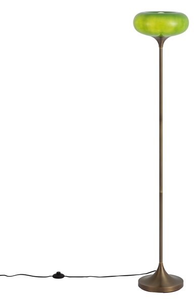 Lampa podłogowa retro ciemny brąz z zielonym szklanym kloszem 150 cm - Glaze