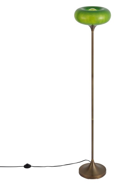 Lampa podłogowa retro ciemny brąz z zielonym szklanym kloszem 150 cm - Glaze