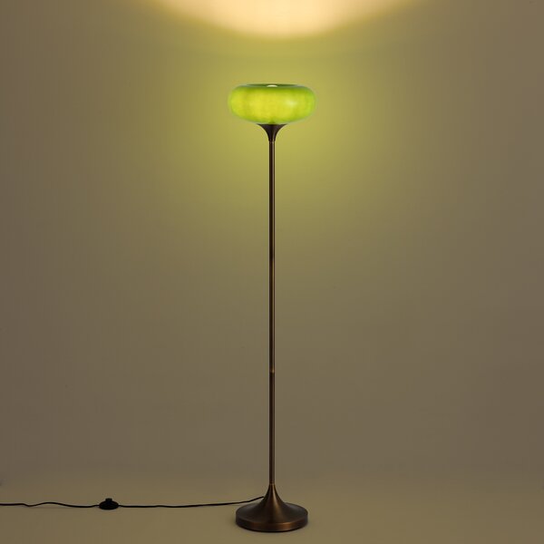 Lampa podłogowa retro ciemny brąz z zielonym szklanym kloszem 150 cm - Glaze