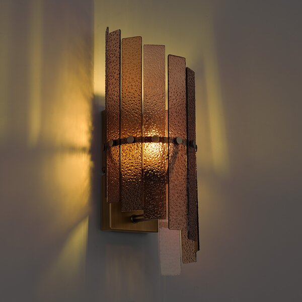 Designerska lampa ścienna ciemny brąz z bursztynowym szkłem - Versailles