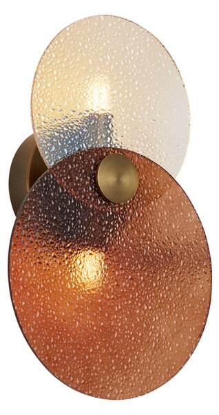 Lampa ścienna Art Deco ciemny brąz z bursztynowym szkłem 2-punktowa - Text