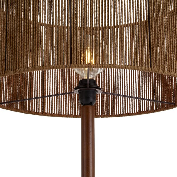 Lampa podłogowa drewno orzechowe z brązowym abażurem z papierowego sznurka 50/50/25 - Mels